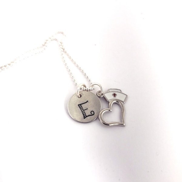 Initial Necklace with Nurse Charm