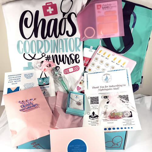 Chaos coordinator nurse tshirt, personalized planner for nurse, sticker sheet, stethoscope necklace, syringe highlighters, pill pen