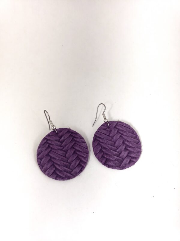 Leather Braided Purple Dangle Earrings
