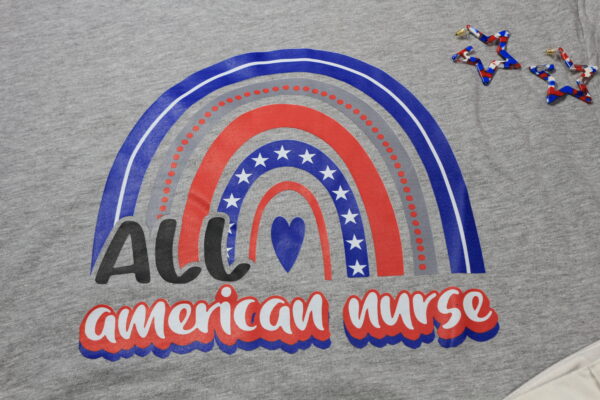All American Nurse Tee graphic with rainbow