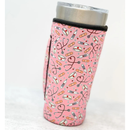 Pink can cooler with handle for nurses