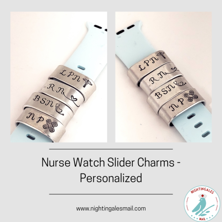 Nurse Slider Watch Charms on a blue smart watch band